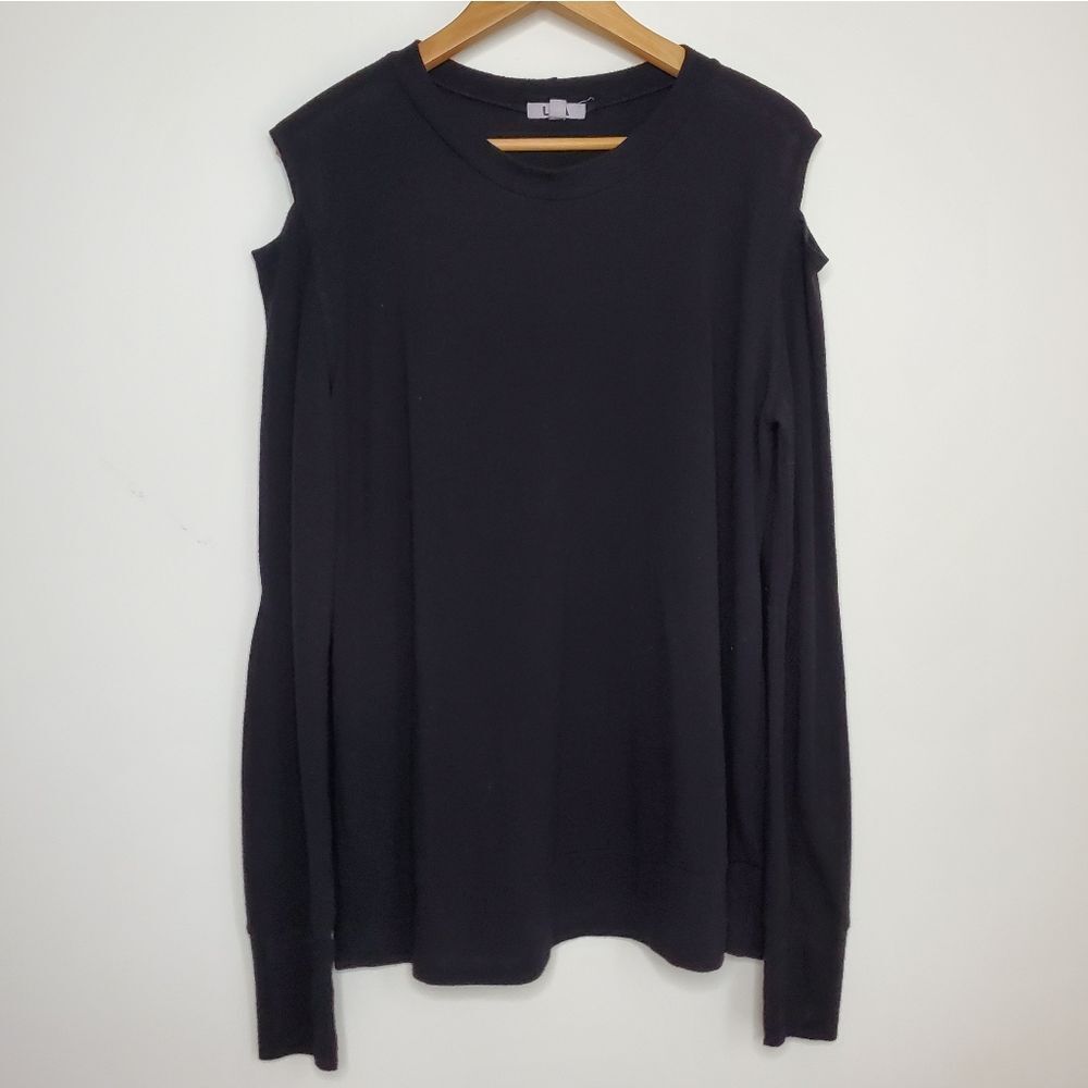 LNA Black Cutout Cold Shoulder Open Elbow Pullover Sweater Top Size L